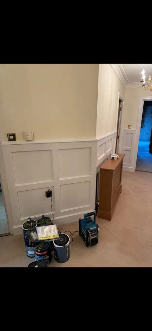 Oak panelling repainted in soft white – after